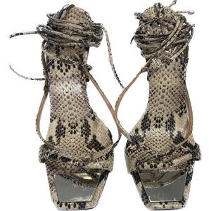 SCHUTZ Vikki Ankle Tie High Heel Sandals Snakeskin  Size 8.5 B